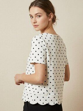 Talbots Petites Polka Dot Scallop Hem Top Large Petite